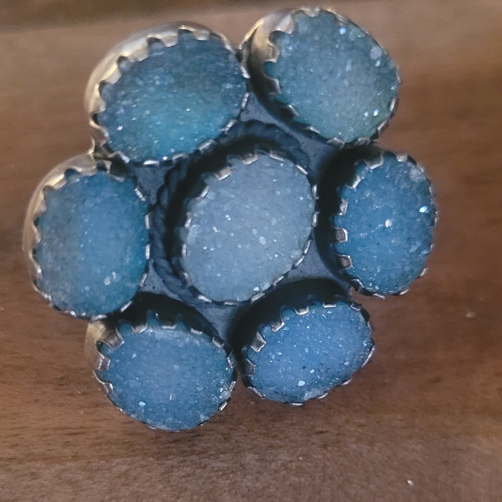 M&S Boutique Blue Druzy Flower Ring